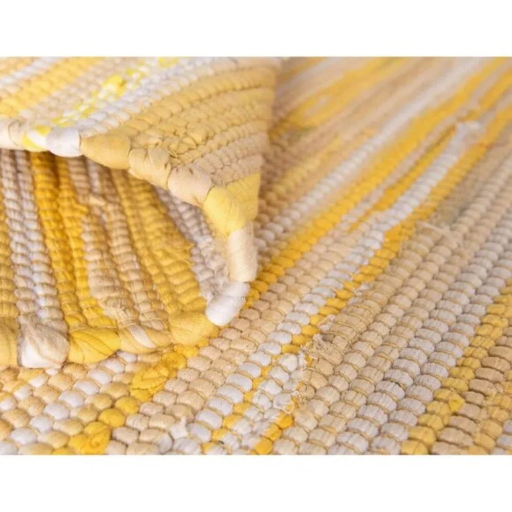 New Chindi Cotton Hand-Woven Rug, 2.7 x 9.10 ft Striped Natural Fiber, Yellow